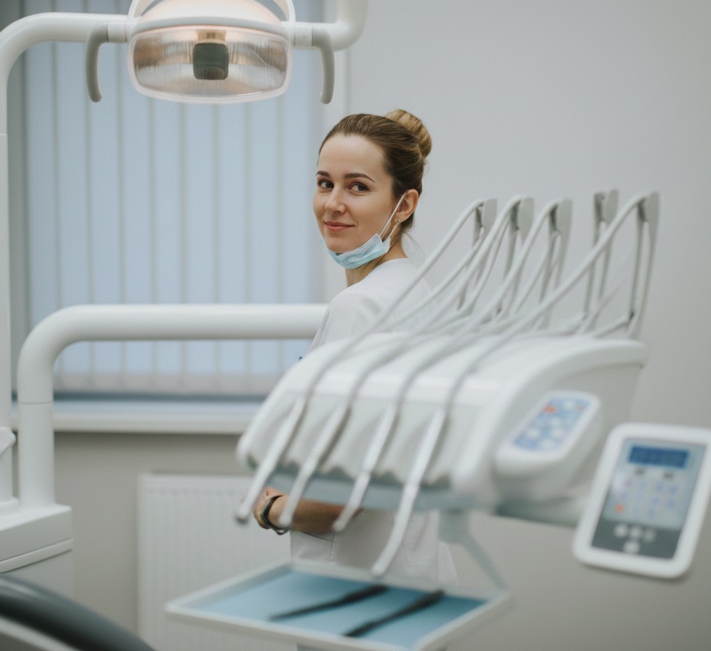 femme à son travail souriante et reconnaissante grace aux séances avec mon coach thomas.