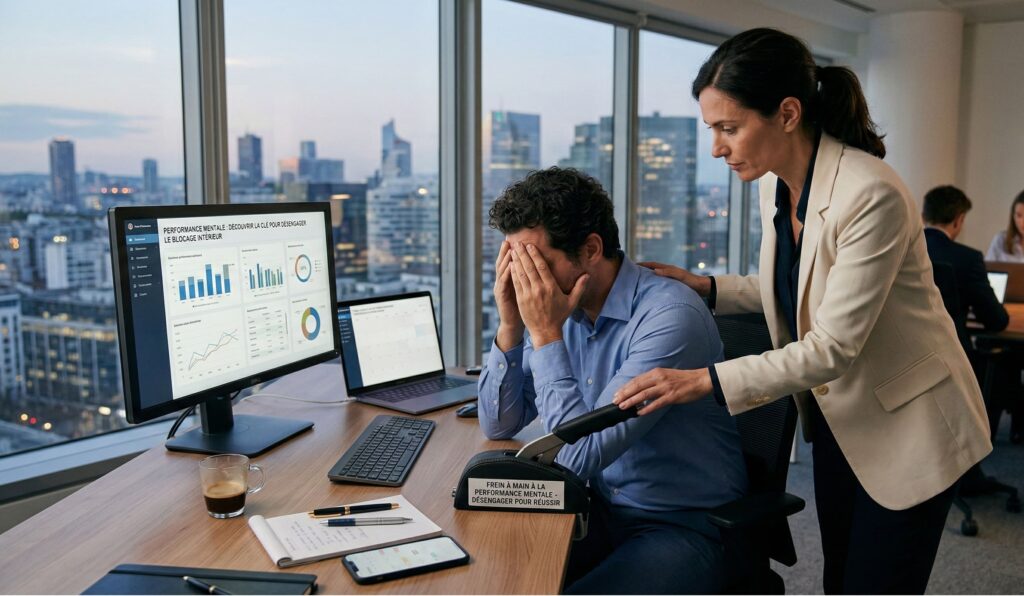 Représentation de la performance mentale et de l'image du frein à main qui bloque cette performance. 