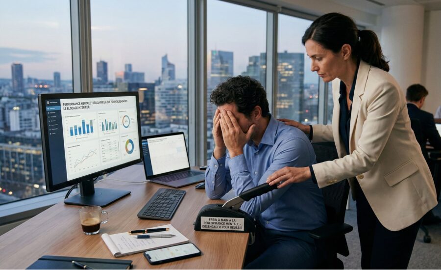 image définissant la performance mentale et l'image du frein à main comme frein au développement.